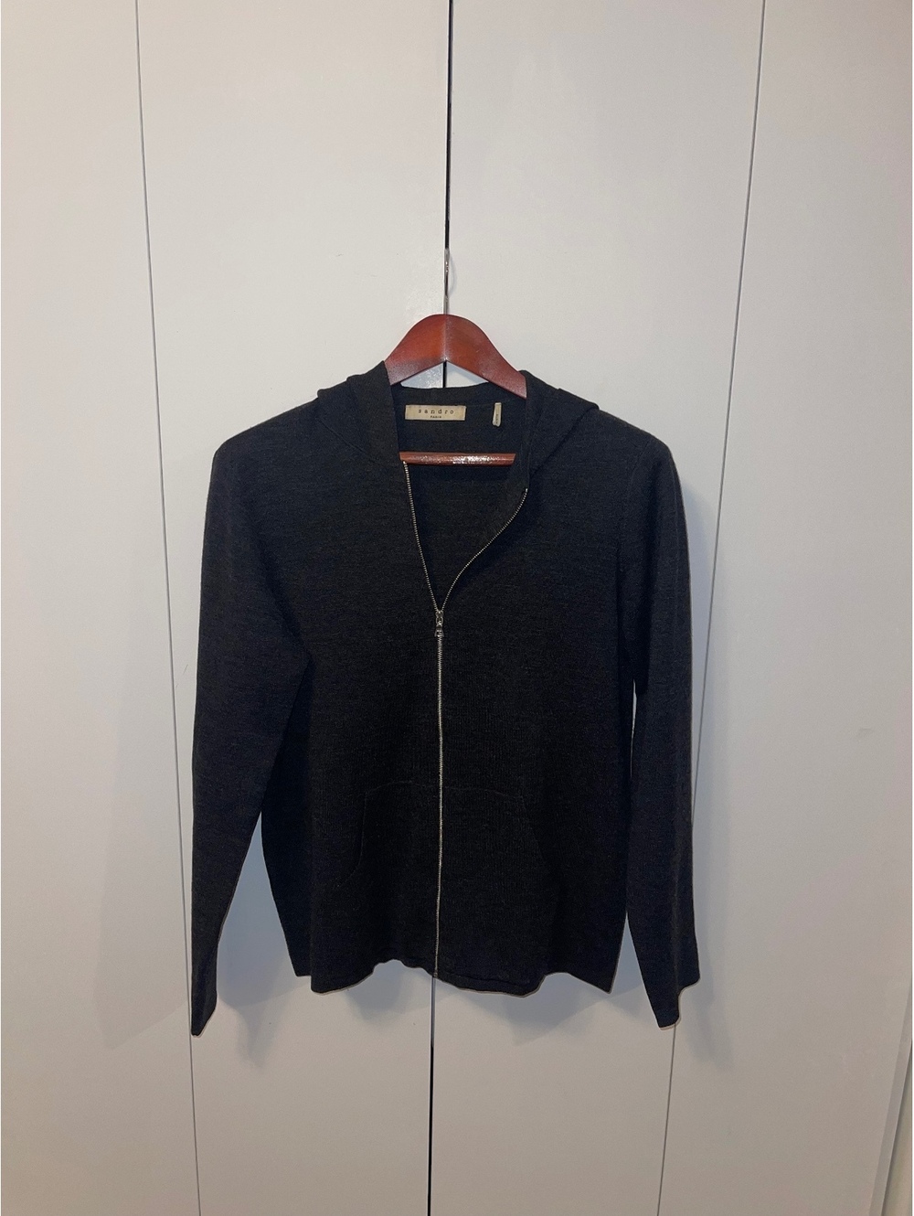 Sandro Paris Unisex Dark Gray Merino Wool Zip-Up Hoodie Size M